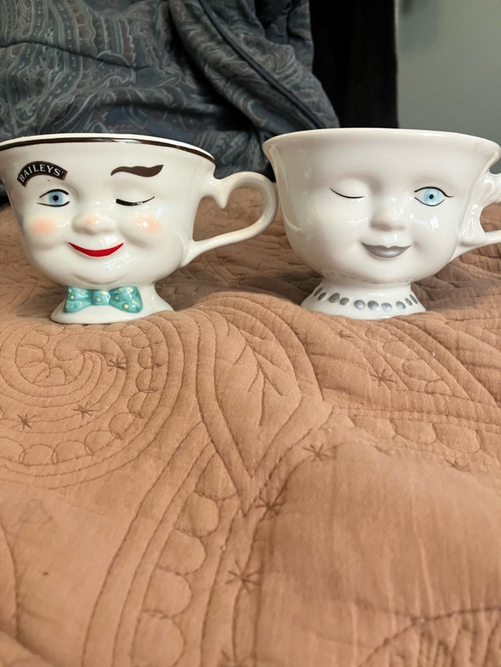 Vintage Limited Edition Bailey's White Winking Face Ceramic Teacup - Set of 2